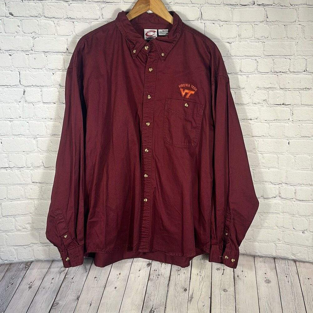 Virginia Tech Mens NCAA Burgundy‎ Orange Button Up shirt size XXL Hokies Cadre